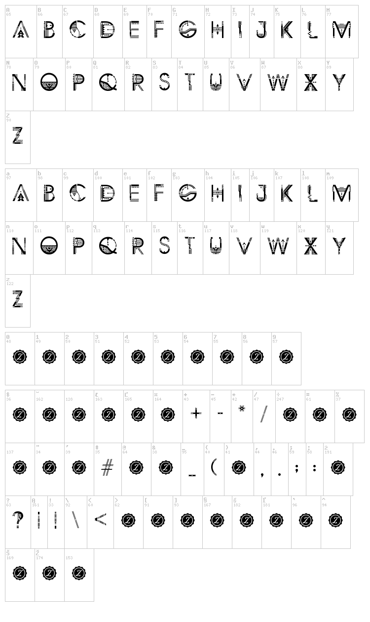 Zilap Geometrik font map